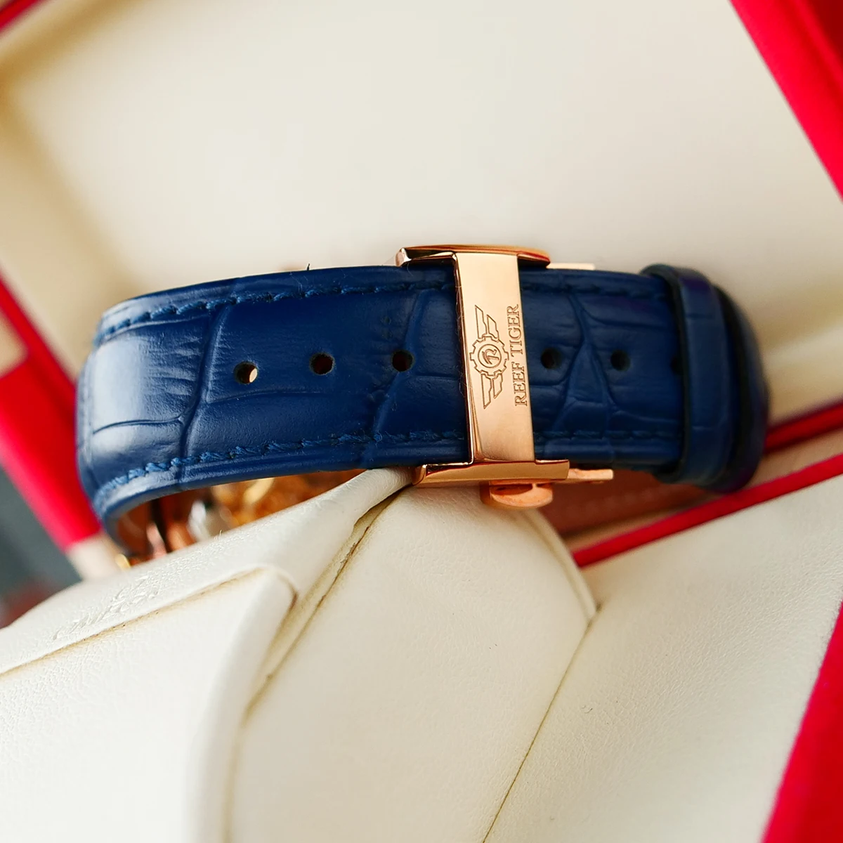 Мужские часы скелетоны из телячьей кожи цвета розового золота|tiger design|watch automaticwatch