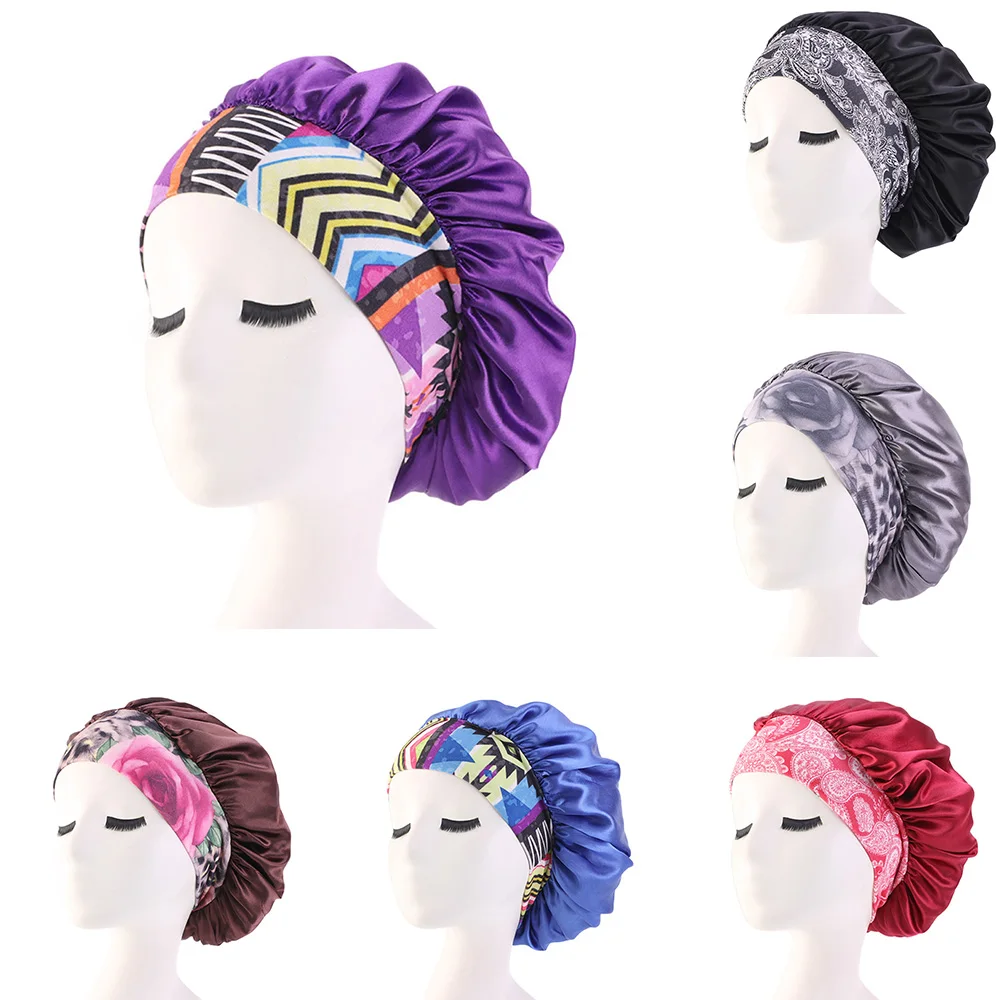 Атласная однотонная женская шапочка для сна в ночное время ухода за волосами