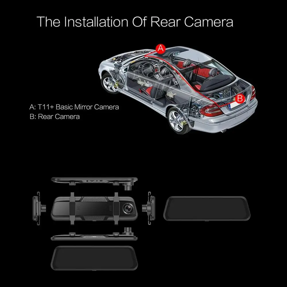T12+ 9.66 inch Touch Screen DVR Car Camera Dual Lens Dash Cam Driving Recorder Night Vision DVR