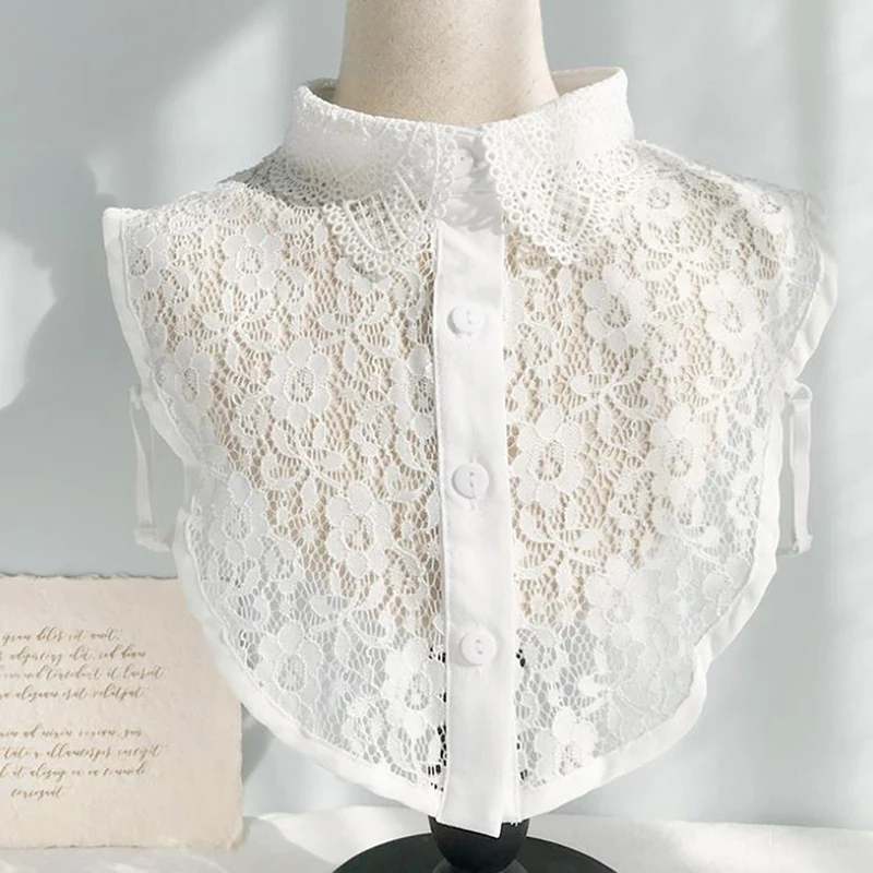 Белый накладной воротник с завязкой спереди со съемными бусинами Женский