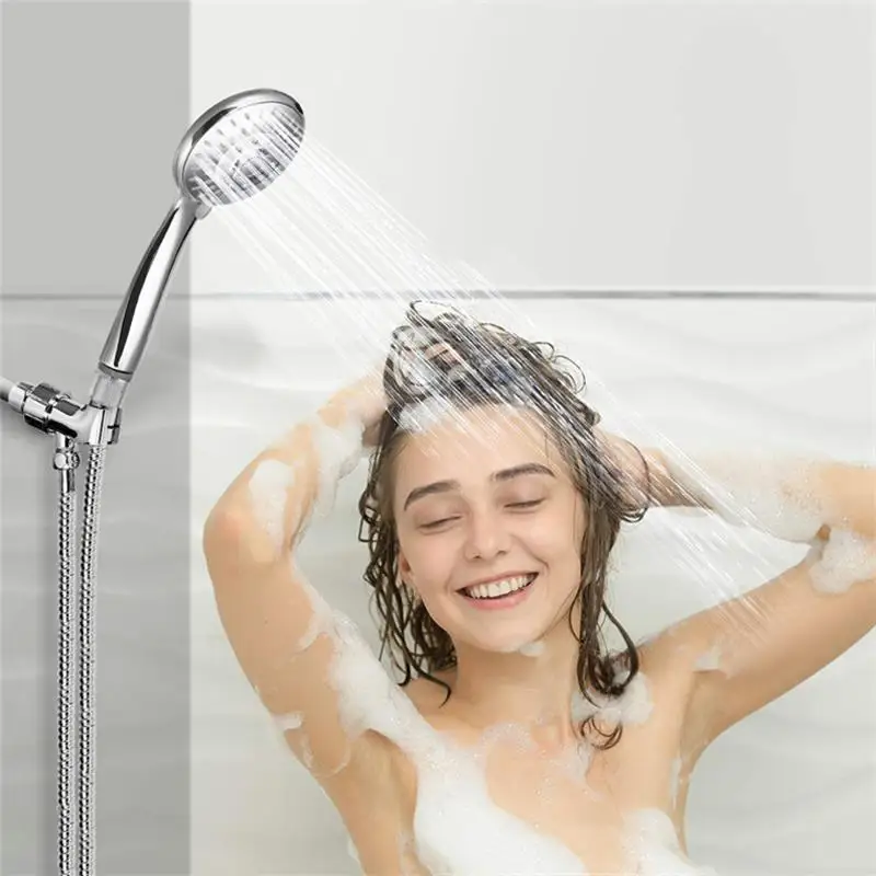 

Bathroom Shower Head High Pressure Water Saving 5 Spray Settings Shower Adjustable Handheld Shower Head+1.5m Hose+Holder