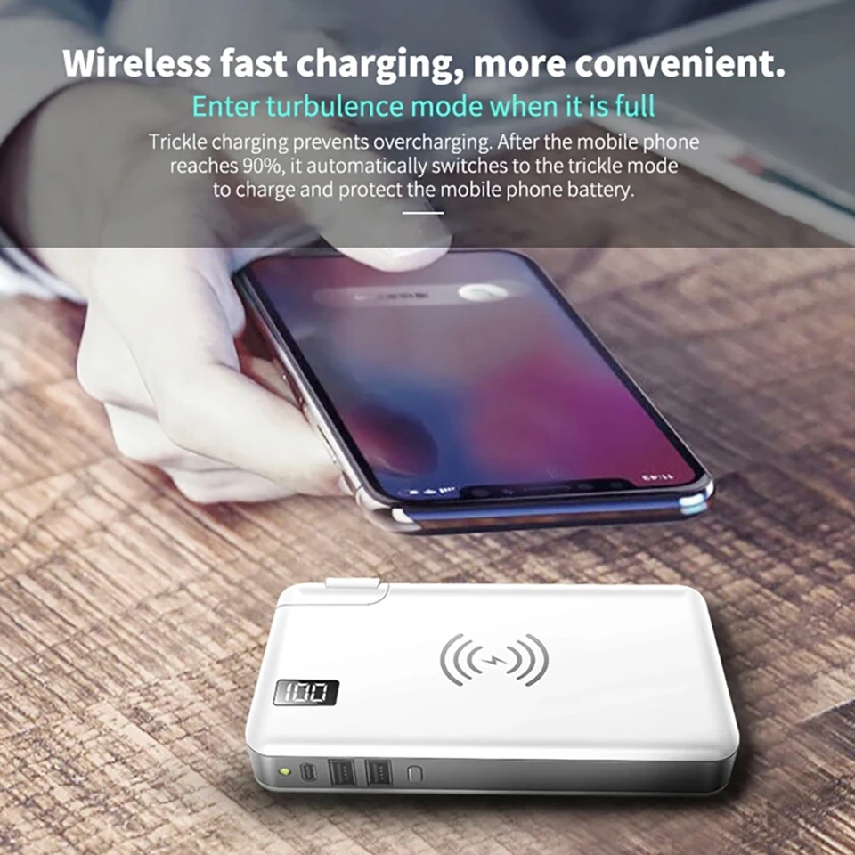 Беспроводное зарядное устройство QC3.0 PD 10000 мАч USB для быстрой путешествий Xiaomi Samsung