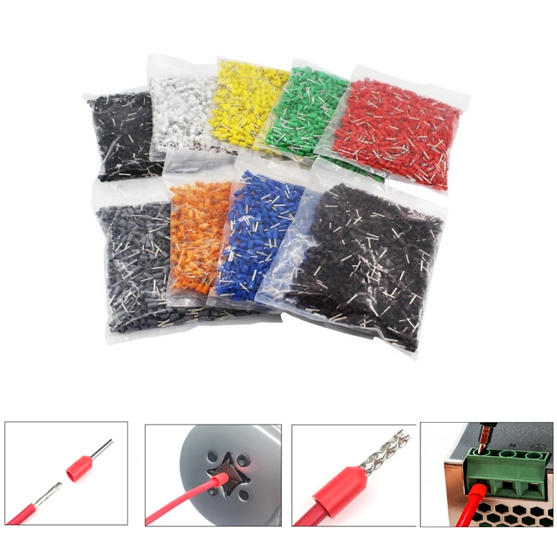 

100pcs/Pack E0506 E0508 E4012 E1508 Insulated Ferrules Terminal Block Cord End Wire Connector Electrical Crimp Terminals