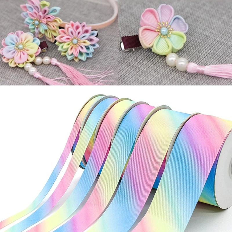 

24 Yards Polyester Silk Light Gradient Rainbow Colorful Grosgrain Ribbon for Hair Bows Headbands DIY Craft Gift Wrapping Decor