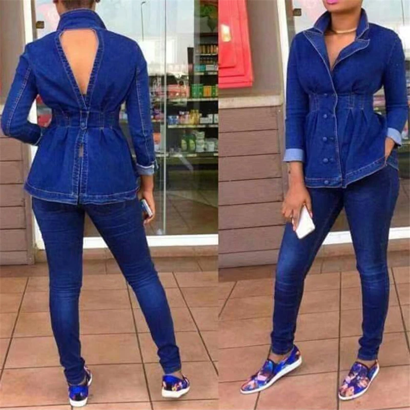 

Denim Two Piece Set Women Tracksuit AutumnWinter Clothes Jeans Jacket Top and Long Pants Suits Casual Denim Women's Sets Outfits