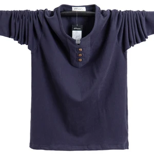 Футболка мужская приталенная с длинным рукавом, хлопок, на пуговицах, повседневная одежда, большой размер 5XL, Модель осень 2021