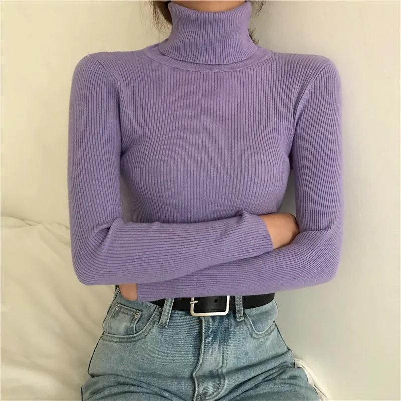 

2020 Autumn Winter Women Korean Knitted Turtleneck Sweater Casual Soft Jumper Tops Femme Slim Pullover