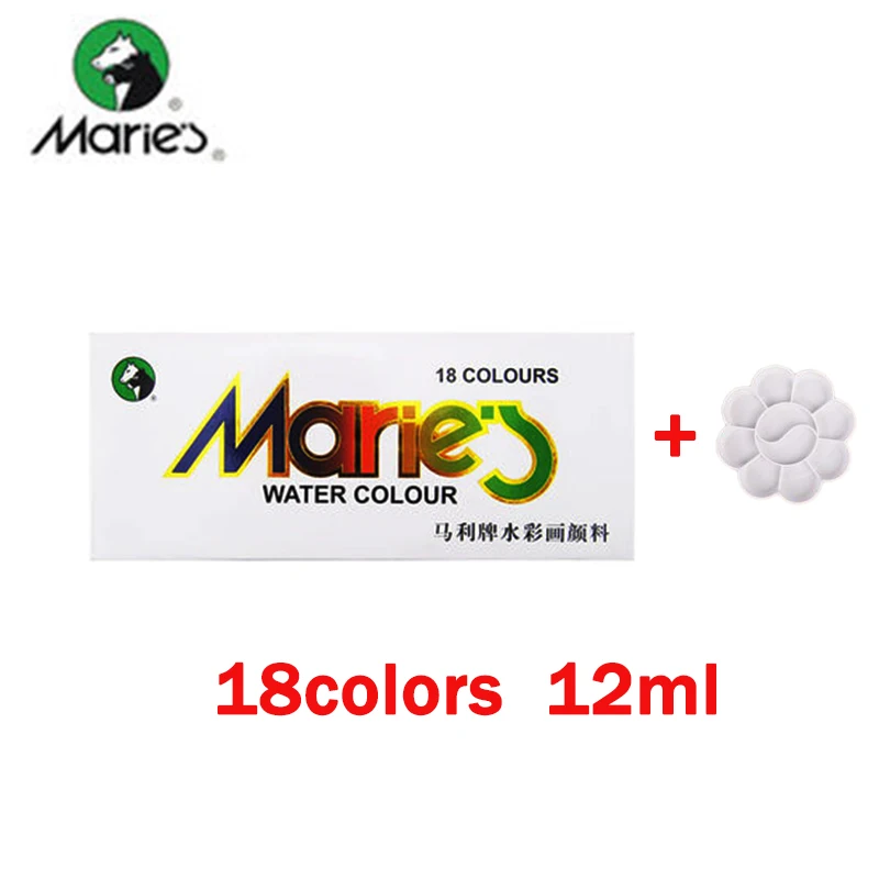 12ml-1338-18colors Надписью «Marie» акварельные краски в наборе 12/18/24/36 Цвета косметика парфюмерия диспенсер 5 мл/12 мл трубка Прозрачная Тонкая безопасные нетоксичные воды Краски ing пигменты для детей - Цвет: 12ml-1338-18colors