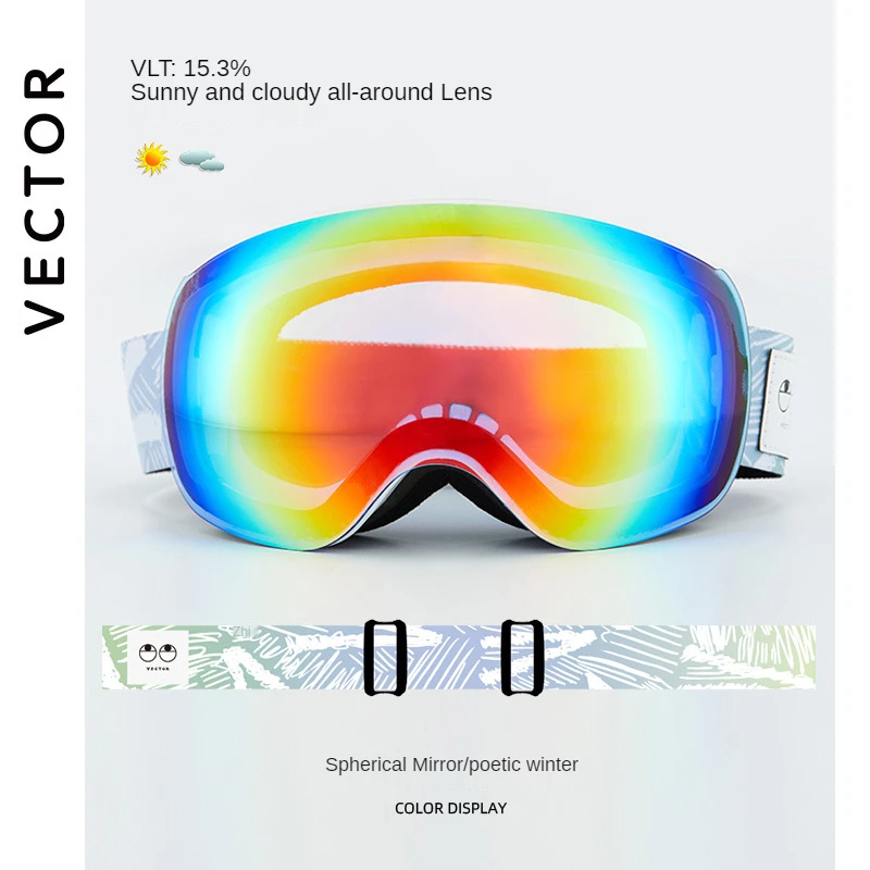 

VECTOR Ski Glasses Goggles Polarized UV400 Revo Double-layered Spherical Lens Mirrored Magnetic Lens HD Anti Fog Snow Goggles