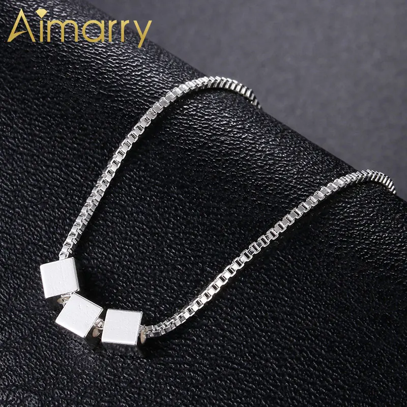 

Aimarry 925 Sterling Silver Cube Pendant Box Chain Necklace For Women Men Christmas Charm Fashion Jewelry Wedding Gifts