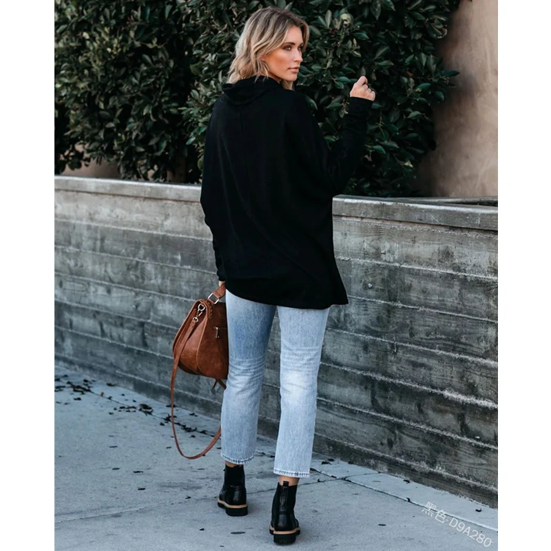 

Mandylandy Women Casual Fashion Loose Pullover Shirt Top Ladies Elegant Long Sleeve Turtleneck Spring T-shirt