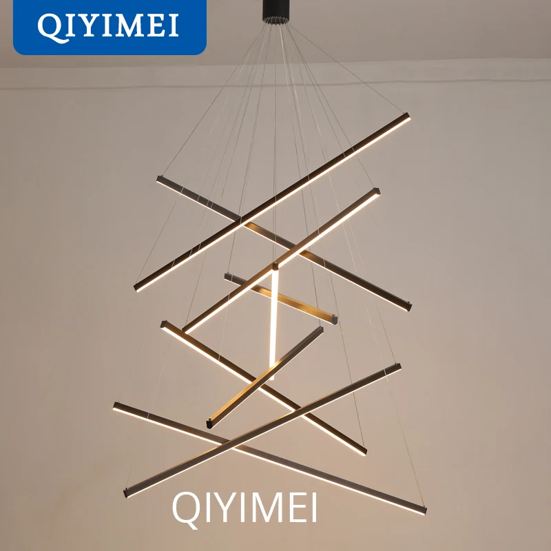 QIYIMEI LED Chandeliers Luster Lights For Stair Hall Dining Living Room Duplex Building Indoor Lighting Fixture Chandelier Lamps