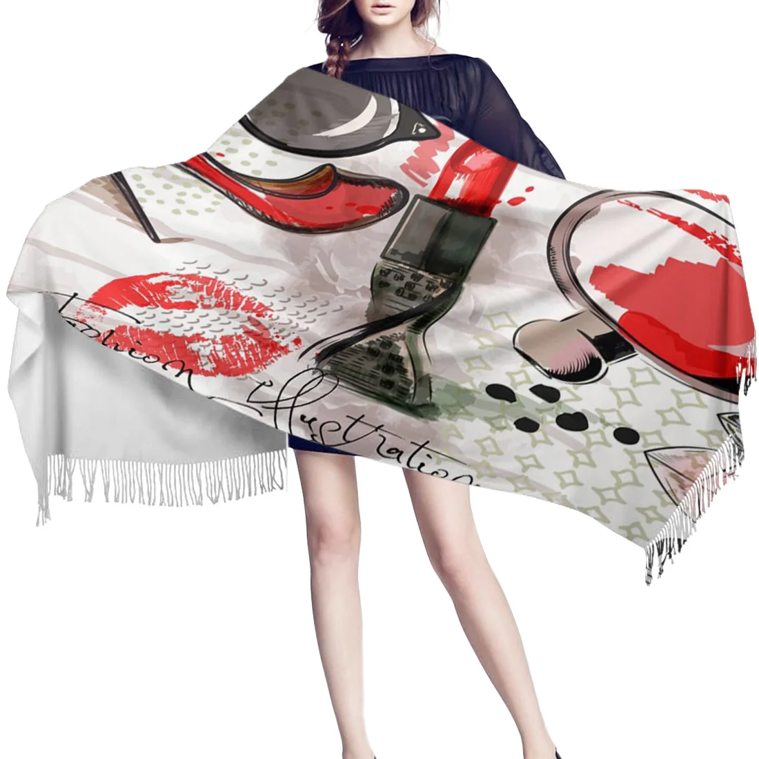 Женский зимний шарф помада на высоком каблуке очки Косметика женские