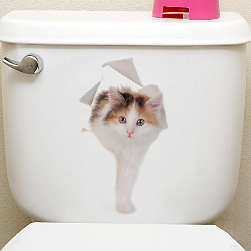 Различные милые котенок животное, мультяшная кошка стикер на стену 3D яркий ребенок детская комната ванная комната Декор пилинг и палка Туалет стикер - Цвет: 4