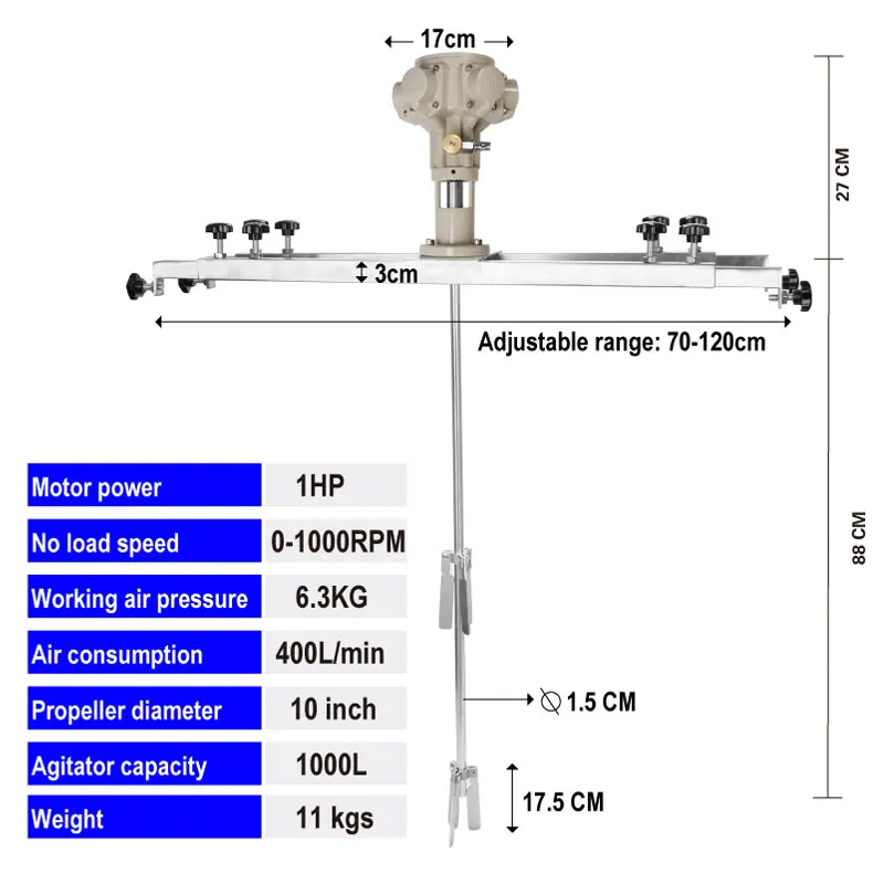 

IBC Air Agitator 1 Ton Tank Mixer Machine 1000L Capacity Stirrer Pneumatic Agitator Tool Folding Propeller Air Power Supply