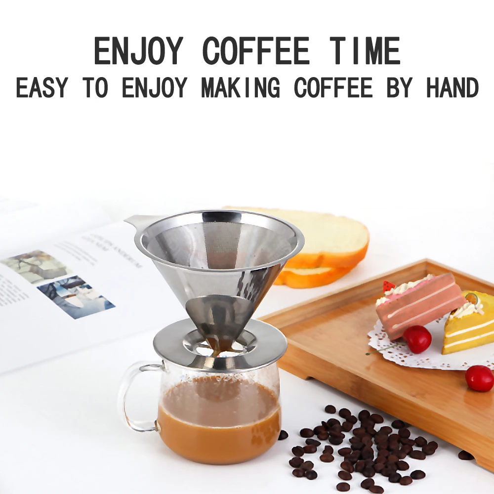 

Stainless Steel Coffee Filter Pour Over Funnel Brew Drip Tea Metal Mesh Basket Tool Reusable Kitchen Coffeeware Heat Insulation