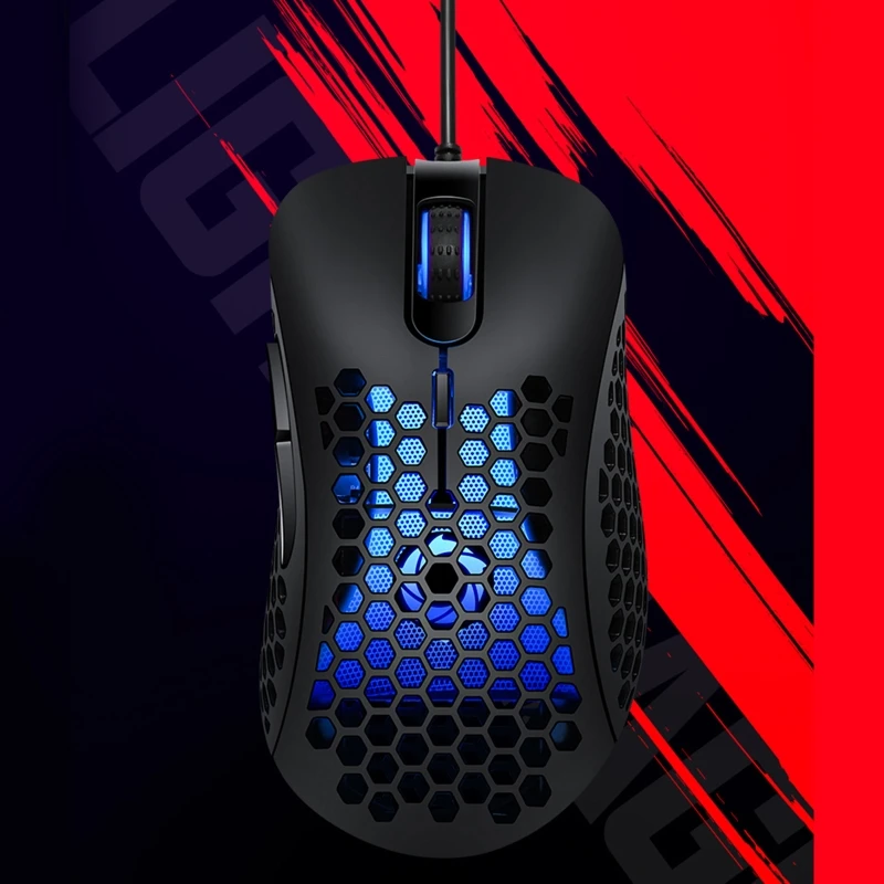 Полый сотовый игровой мышь Оптический датчик 6400 DPI Цветной RGB светильник с