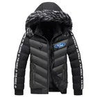 Новинка, Зимние флисовые Утепленные Пальто, хлопковая шерстяная толстовка с капюшоном и принтом логотипа автомобиля Ford, мужские толстовки, пуховая куртка на молнии