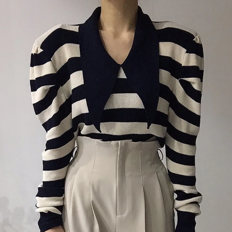 Свитер женский с отложным воротником и длинным рукавом осень 2021 - купить по