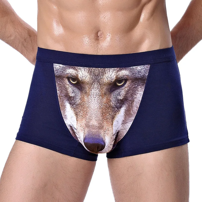 3PCS Wolf Panties Cartoon Boxer Shorts Men Boxers Breathable 3D Funny Halloween Underwear Cotton Pouch Sexy Men's Underpants