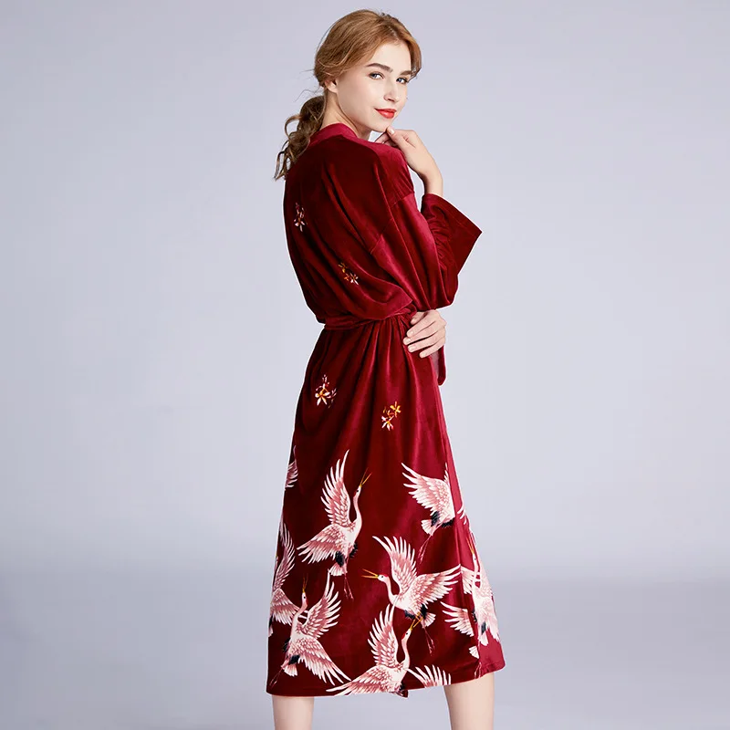 Burgundy Зимние теплые халаты для сна, пижамные комплекты, длинный халат, платье, халаты, женская ночная рубашка, сексуальная одежда для сна, пальто - Цвет: Burgundy