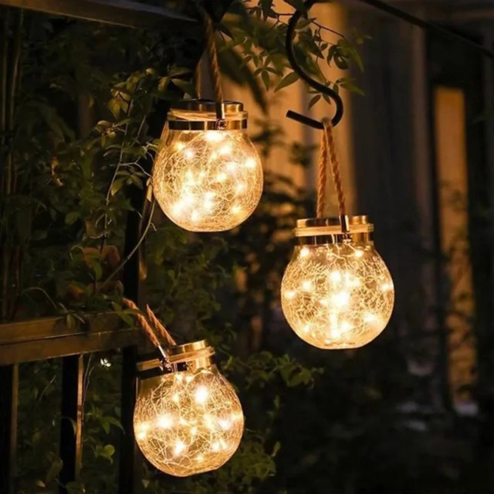 Solar Lantern Outdoor Hanging Light led Mason Jar Waterproof Table Lamp Crack Glass Garden for Patio | Освещение