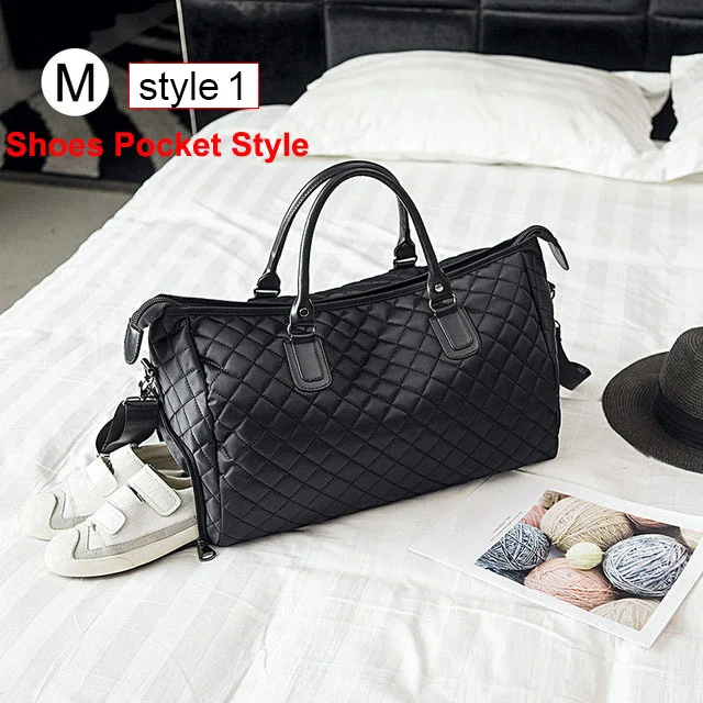 Diamond Lattice Gym Shoe Bags Sport Bag for Women Fitness Over the Shoulder Travel Luggage Bag Handbags Male Nylon Black XA745WD - Color: M bk shoe storage 1