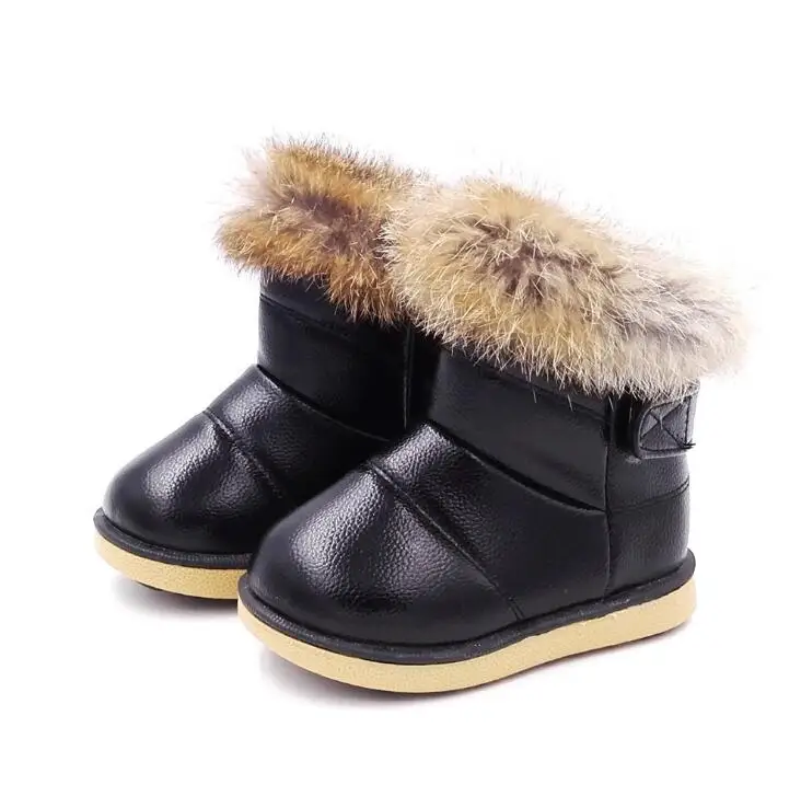 Children Casual Boots Rabbit Fur New Winter Boots Boys Girls Shoes Fashion Leather Soft Warm Snow Boots EU 21-30
