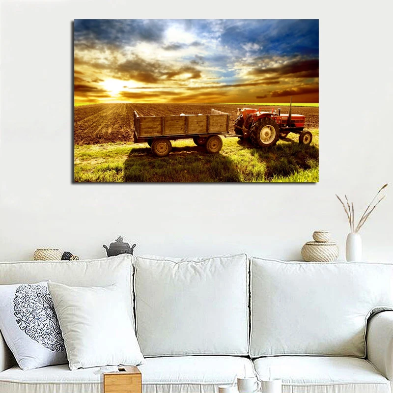 Небо облако трактор транспортных средств фермы стены искусства холст плакат и