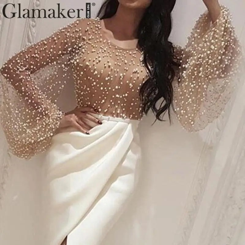 Вязаный цельный костюм Glamaker длинное платье женское лоскутное прозрачное