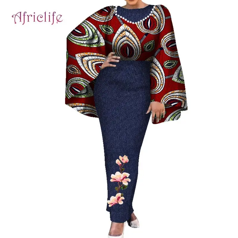 Spring Autumn Party Dress Women Bazin Long African Wax Cotton Dress Belling Sleeve Long Sleeve One Pcs Female Dresses WY7579