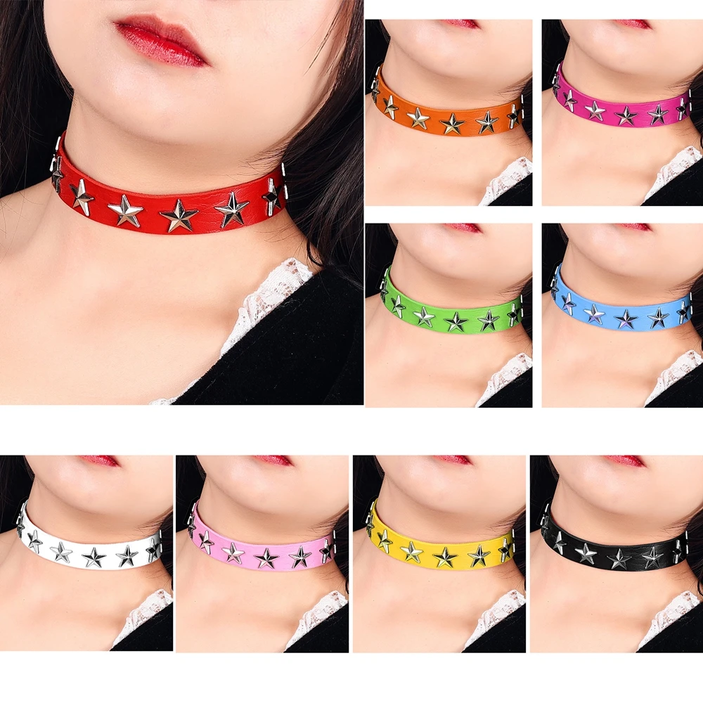 Женское кожаное ожерелье в стиле панк-рок |