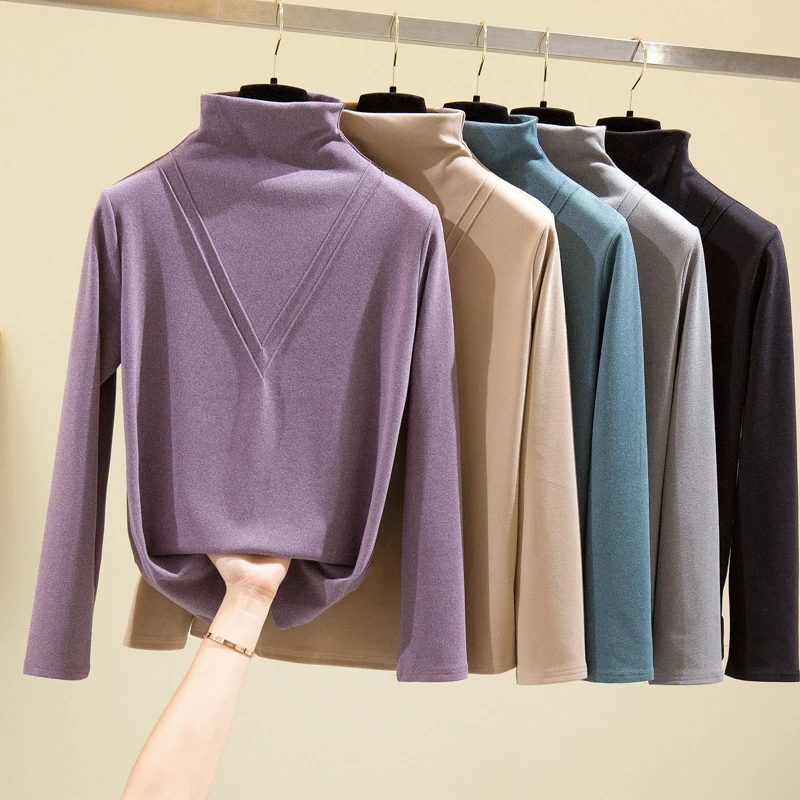 COIGARSAM 4XL размера плюс блузка женская с добавлением шерсти водолазка blusas Женские