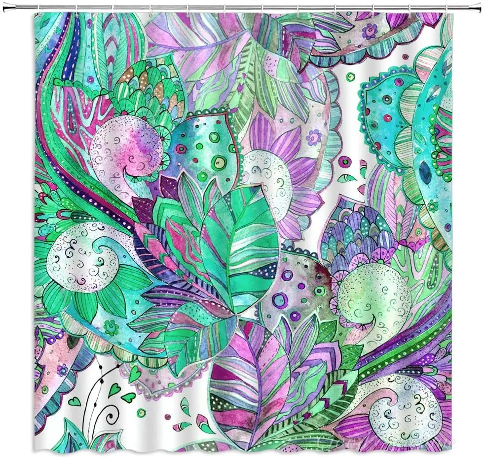 

Цветок яркий цветок фиолетовый цветочный Пейсли Мандала индийский богемный абстрактный этнический акварель занавески для ванной Декор