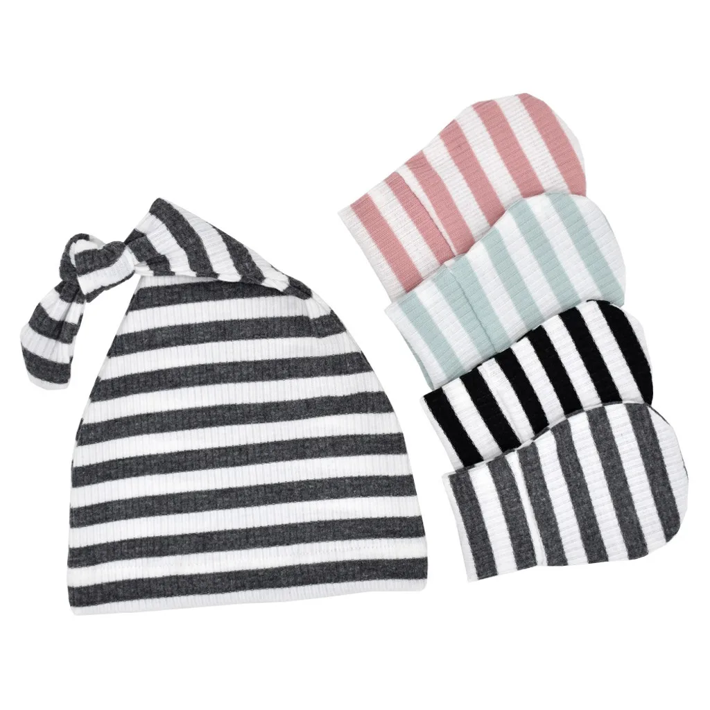 Теплая вязаная шапка для новорожденных в полоску без царапин защиты ребенка |