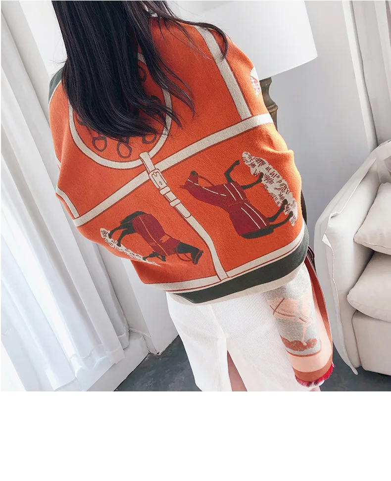 Luxury Winter Cashmere Scarf For Women Warm Pashmina Shawls and Wraps Fashion Chain Animal Print Kerchief Scarves For Lady