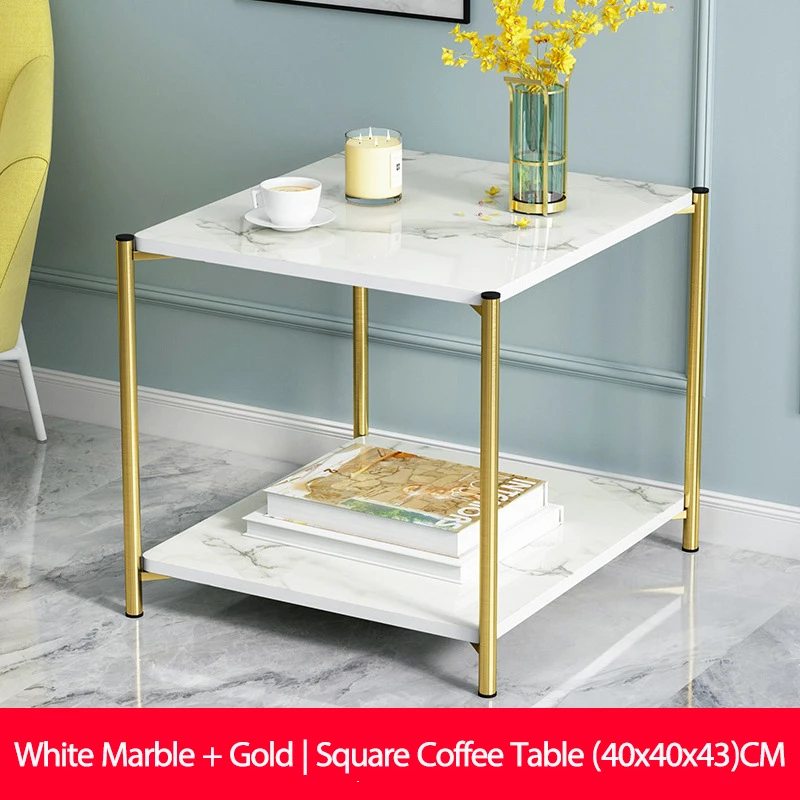 E5013-Square-white Журнальный столик для гостиной, диван-столик, Мраморная текстура, деревянный двухслойный квадратный столик, маленький столик, мебель для дома - Цвет: E5013-Square-white