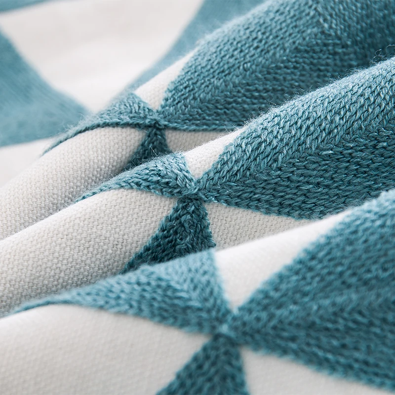 

High quality Blue series Embroidered pillowcase Geometric patterns Simple fashion Soft Throw Pillow Case for Home/Hotel