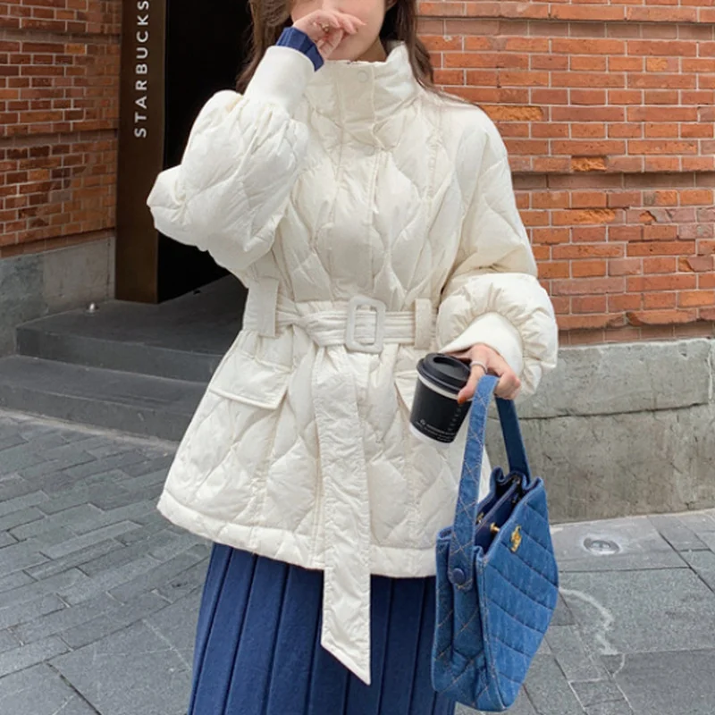 2023 Fashion Slim Waist White Bread Jacket Long-sleeved Jacket Autumn and Winter New Style Korean Down Cotton Jacket Women