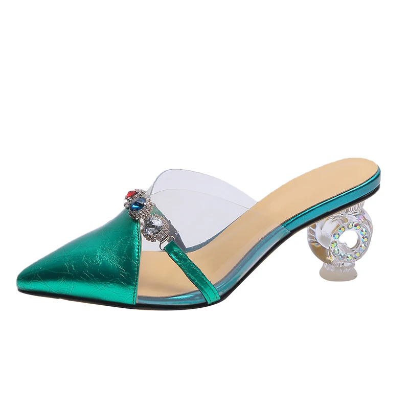 Женские модные летние сандалии с кристаллами Прозрачные туфли на каблуке