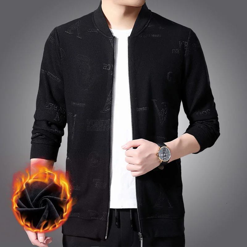 

men's autumn winter new long sleeve Plush sweater cardigan youth casual coat