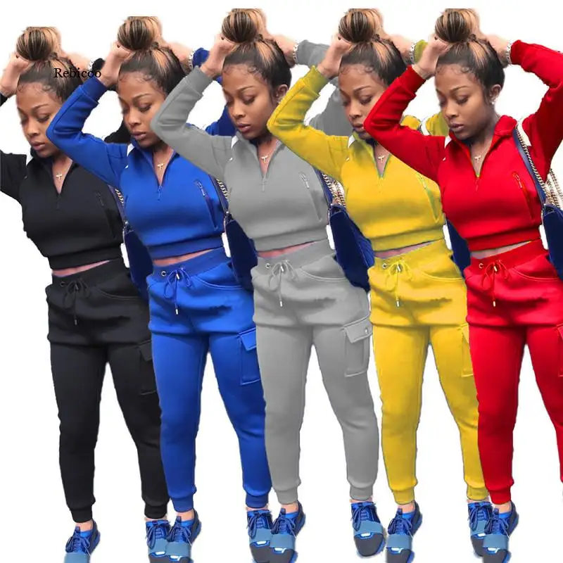 

Tracksuits Women's Sets Zipper Up Long Sleeve Crop Sweatshirt and Drawstring Jogger Sweatpant Loungewear 2 Pcs Suits