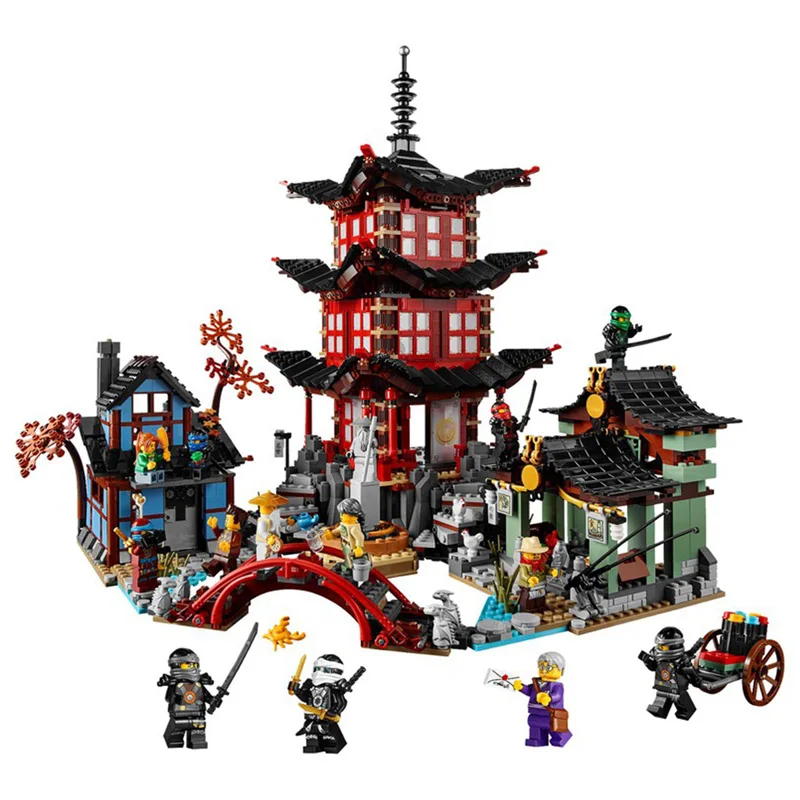 

Diy 737 шт. храм Airjitzu Ниндзяго, меньшая версия, набор строительных блоков, совместимых с Lepiningblock, игрушка для детей, кирпичи