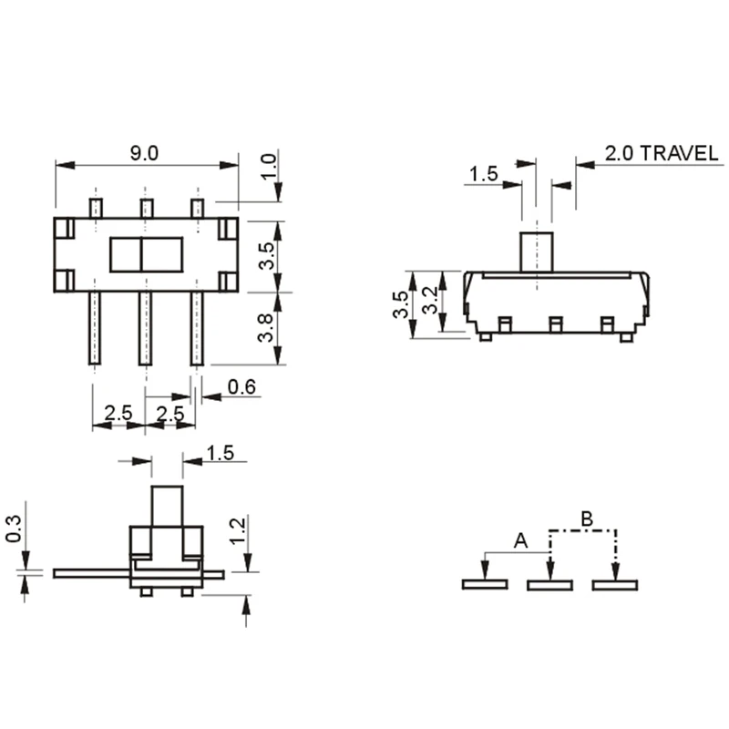 MSK-12D19 G2 SPDT 1P2T SMD 3 Pin PCB панель горизонтальный скользящий переключатель 25