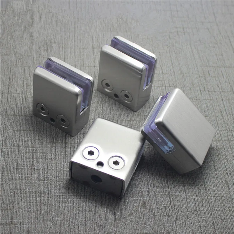 4Pcs Stainless Steel Square Clamp Holder Bracket Clip For Glass Shelf Handrails Silver