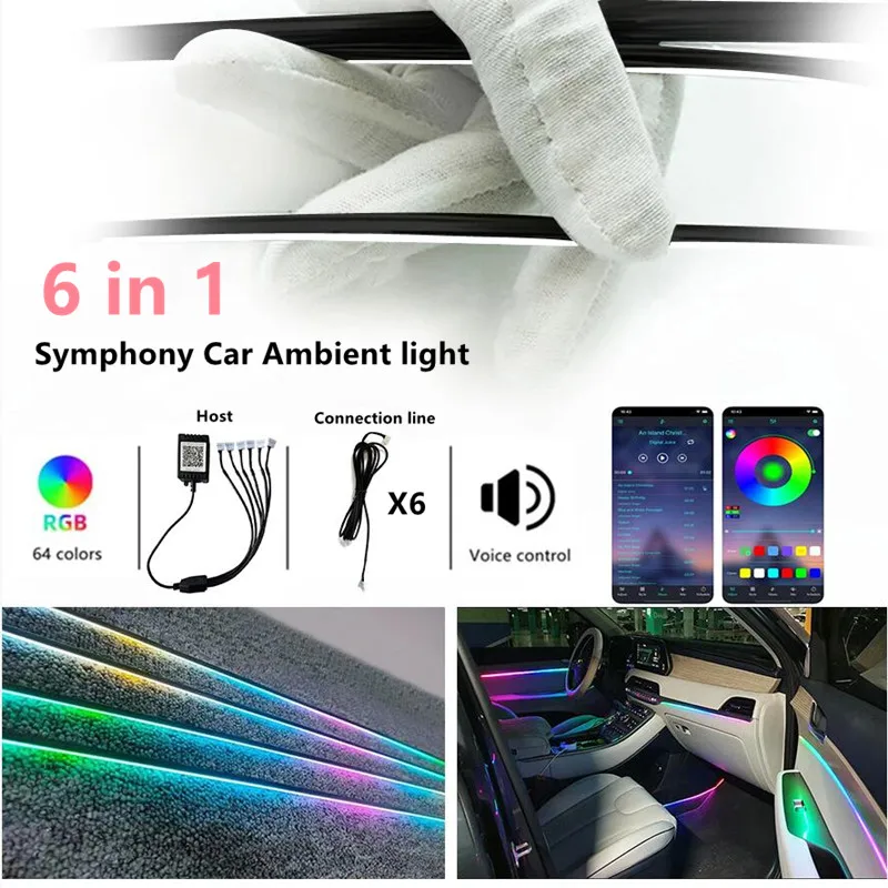 

6 в 1 Автомобильный симфонический окружающий свет 210 видов динамических режимов управление через приложение светильник льное украшение интерьера свет для Benz C/GLC