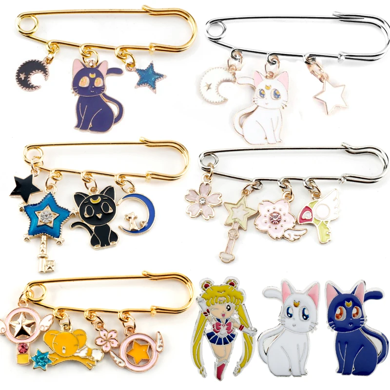 Ювелирные изделия в виде звезд Луны броши на булавке с пряжкой кошки булавки для