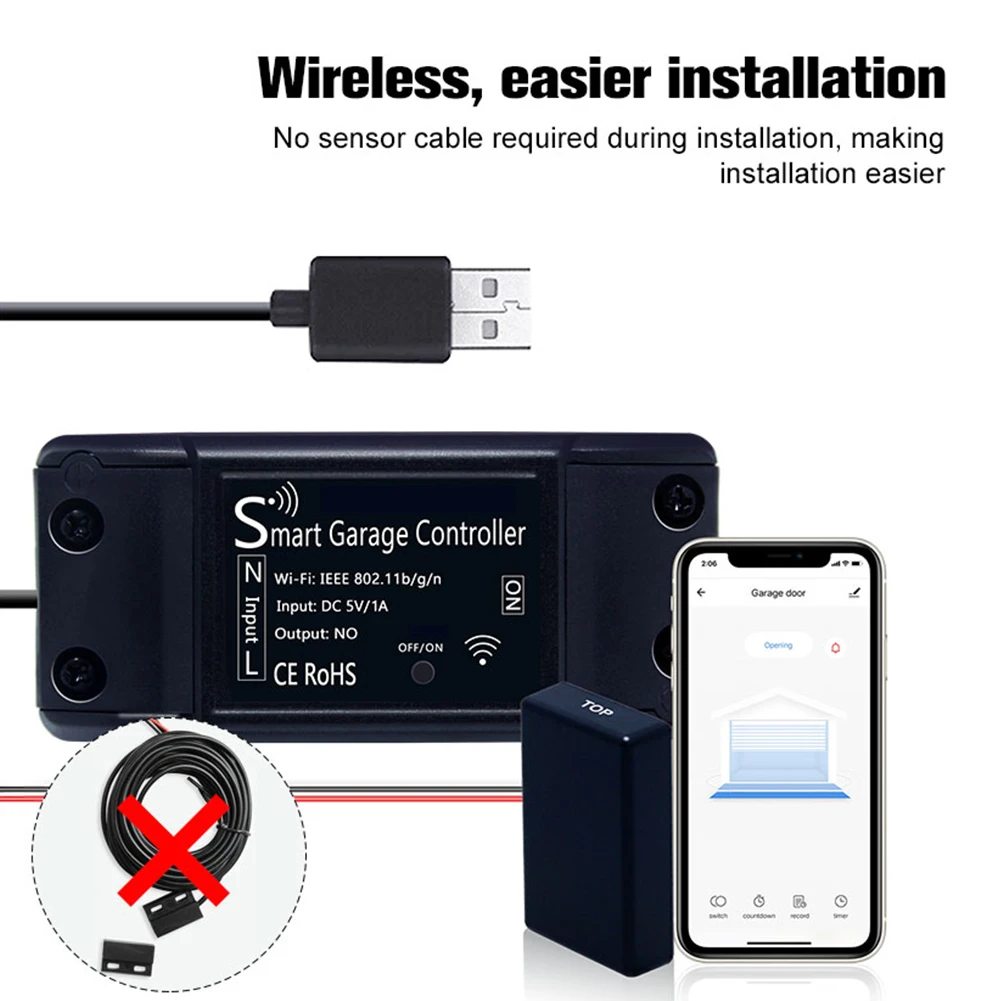 

WiFi Switch Smart Garage Door Opener Controller with Gyro Module Tuya Smart Life App Voice Control for Google Assistant Alexa