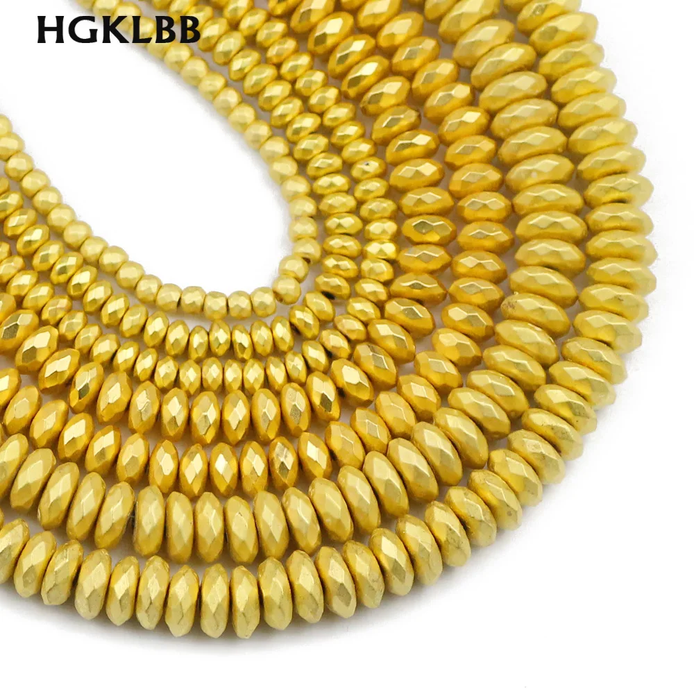 

HGKLBB натуральные матовые золотые гематитовые бусины плоские Граненые Круглые бусины для самостоятельного изготовления ювелирных изделий б...