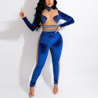 sexy jumpsuits new arrrivals women diamond transparent bodycon high waisted full sleeve evening night club rompers overalls